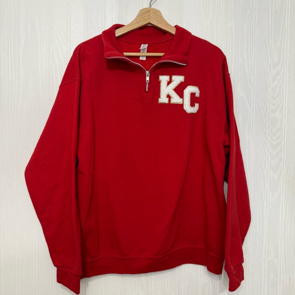 Jerzees KC Chiefs 1/4 zip sweatshirt sweater size large patch